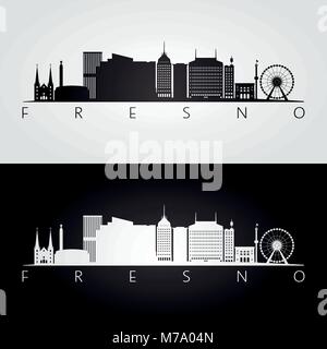 Fresno usa skyline et les repères d'ossature, noir et blanc design, illustration vectorielle. Illustration de Vecteur