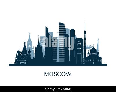 Moscou, Skyline silhouette monochrome. Vector illustration. Illustration de Vecteur