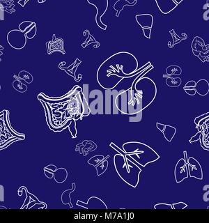 Les organes humains seamless pattern. Motif sur le thème médical des organes poumons, utérus, estomac, coeur, foie Illustration de Vecteur