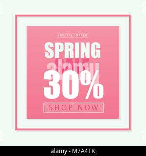 Vente de printemps modèle de page. Vector illustration en couleur rose - discount card Illustration de Vecteur