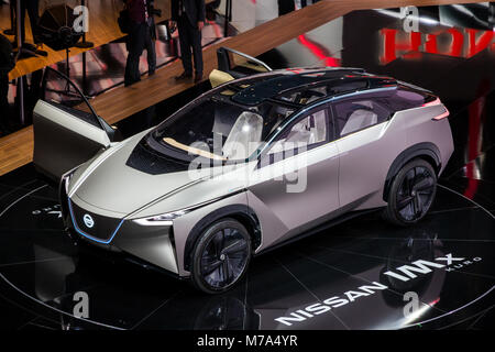 Genève, SUISSE - Le 6 mars 2018 : nouvelle Nissan crossover électrique Kuro IMx voiture débuts européens à la 88e Salon International de l'Automobile de Genève. Banque D'Images