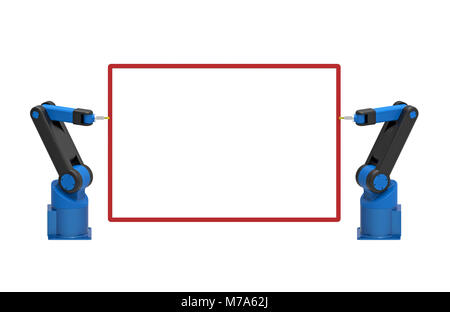 Deux robots holding blank vide, rendu 3D, sur fond blanc Banque D'Images