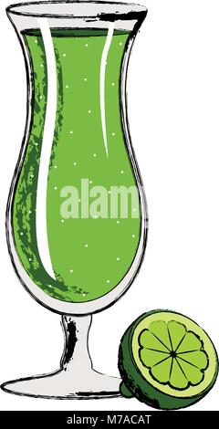 Cocktail vert avec une tranche de citron Illustration de Vecteur