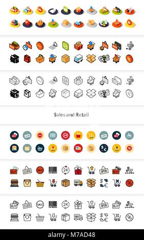 Ensemble d'icônes de styles - télévision isométrique et otline, colorés et les versions noires, symboles vectoriels - Vente au détail et de collection Illustration de Vecteur