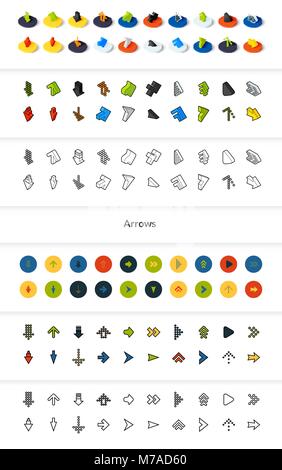 Ensemble d'icônes de styles - télévision isométrique et otline, colorés et les versions noir Illustration de Vecteur