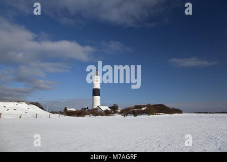 Leuchtturm à Kampen en hiver, l'île de Sylt, Frisons du nord, Schleswig - Holstein, Allemagne, Banque D'Images