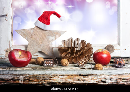 Décoration de Noël à la fenêtre Banque D'Images