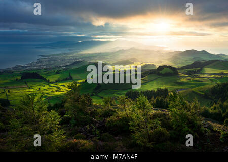 Le Portugal, les Açores, São Miguel, Pico, Carvao, vue, island Banque D'Images