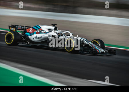 Barcelone, Espagne. 9 mars, 2018 : SERGEY SIROTKIN (RUS) disques durs dans sa Williams FW41 au cours de la septième journée de la Formule 1 les essais au Circuit de Catalunya Crédit : Matthias Rickenbach/Alamy Live News Banque D'Images