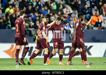 Malaga, Espagne. 9 mars, 2018. LaLiga match de football entre Malaga CF vs FC Barcelone à la stade La Rosaleda. © ABEL F. ROS/Alamy Live News Banque D'Images