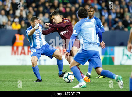 Malaga, Espagne. 9 mars, 2018. LaLiga match de football entre Malaga CF vs FC Barcelone à la stade La Rosaleda. © ABEL F. ROS/Alamy Live News Banque D'Images