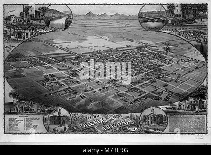 Vue aérienne de Phoenix, comté de Maricopa, Arizona, regardant vers le nord-est. Le paysage urbain et ses environs sont visibles depuis un point de vue élevé. Banque D'Images