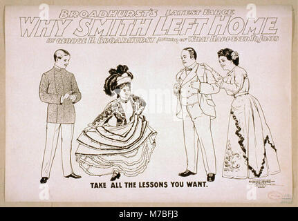 Ce titre fait référence à la pièce farcique « Why Smith Left Home » de George H. Broadhurst, une œuvre comique qui explore des situations humoristiques autour d'un personnage nommé Smith. La pièce met en lumière le style unique de comédie de Broadhurst dans le théâtre américain du début du XXe siècle. Banque D'Images