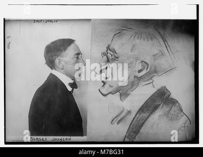 Une photographie de Burges Johnson, combinée à une représentation de dessin animé. L'image met en valeur le mélange de réalisme et de caricature, reflétant la personnalité ou les contributions multiples de Johnson. La combinaison des médias souligne son rôle dans l’histoire ou la culture populaire. Banque D'Images