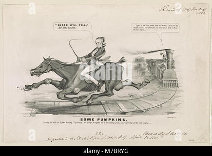 Une photographie historique du cheval Some Pumpkins, connu pour trotter un mile en 2h10 et battre 'Lightning' de près de cinq longueurs, transportant 25 livres de poids supplémentaire. L'image commémore cette réalisation impressionnante dans les courses de chevaux. Banque D'Images