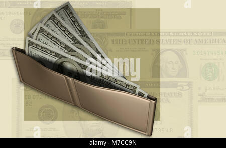 Close-up of one hundred dollar bills dans un portefeuille Banque D'Images