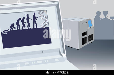 Évolution de l'homme représenté sur un écran d'ordinateur portable Banque D'Images