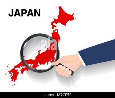 Utilisation à main loupe à la recherche sur la carte du japon Illustration de Vecteur