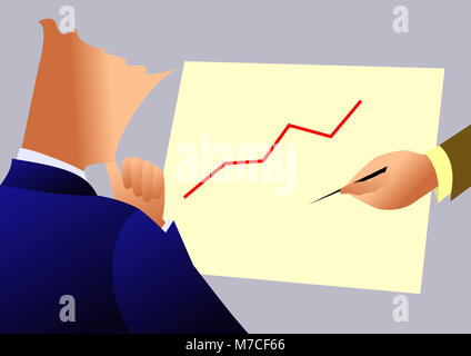 Vue arrière d'un businessman looking at a bar graph Banque D'Images