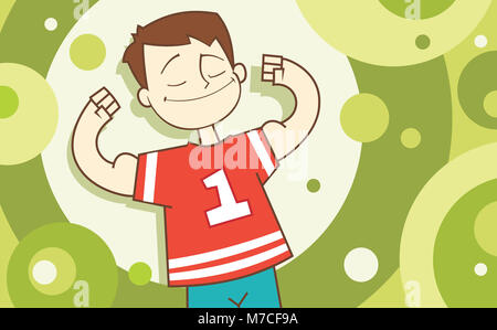 Boy flexing muscles Banque D'Images