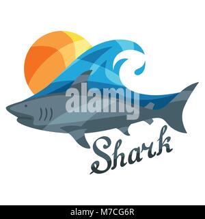 Illustration lumineuse ou d'une impression avec requin pour t-shirts Illustration de Vecteur