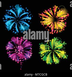 Ensemble d'artifice de couleurs vives et saluer Illustration de Vecteur