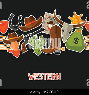 Wild West cow-boy avec motif transparent objets et autocollants Illustration de Vecteur