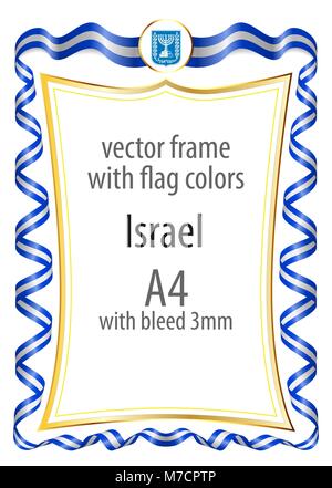 Cadre et bordure de ruban avec les couleurs de l'Israël d'un drapeau Illustration de Vecteur