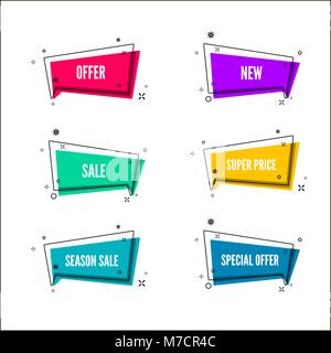 Abstract store propose des bannières. Bulle colorée avec promotion du texte. Jeu de modèle géométrique promo. Vector illustration isolé sur fond blanc Illustration de Vecteur