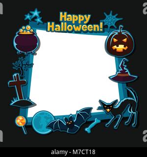 Happy Halloween carte de vœux autocollants personnages et objets Illustration de Vecteur