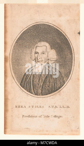 Portrait d'Ezra Stiles, président du Yale College, capturé par R. Molthrop et gravé par Doolittle. Stiles était une figure éminente de l'éducation américaine et un dirigeant clé de l'Université de Yale pendant son mandat. Banque D'Images