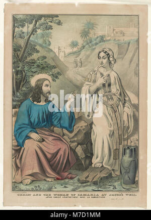 Le Christ et la femme samaritaine au puits de Jacob- Jésus le Christ s'entretient avec la Samaritaine. Jean IV - 1-42 RCAC90715946 Banque D'Images