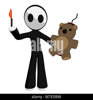 Mascotte personnage teddy bear bombe avec match. Banque D'Images