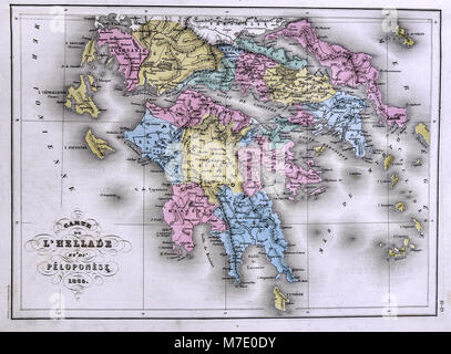 Delamarche 1858 Plan de la Grèce, de l'Hellade & Péloponnèse Banque D'Images