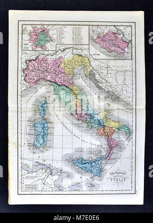 Delamarche 1858 Carte de l'Italie antique Italia montrant l'Étrurie, Latium, Rome et l'Empire romain Banque D'Images