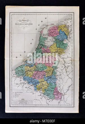 1858 Delamarche Carte Europe Carte des Pays-Bas dont la Belgique, Hollande, Luxembourg, Amsterdam, Bruxelles Banque D'Images