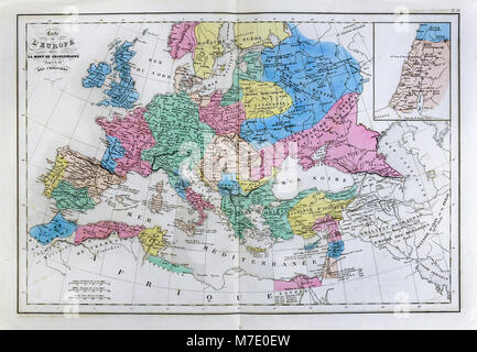 Delamarche 1858 Carte historique de l'Europe après la mort de Charlemagne jusqu'à la fin de la Croisade. Banque D'Images