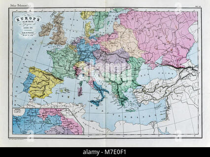 Delamarche 1858 Carte historique de l'Europe au xviiie siècle à l'époque de Louis XVI de France Banque D'Images