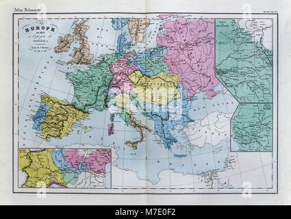 Delamarche 1858 Carte historique de l'Europe en 1813 pendant le règne de Napoléon I de France Banque D'Images