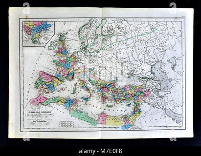 Delamarche 1858 Carte historique de l'Europe montrant l'Empire romain au 4ème siècle avant l'invasion barbare Banque D'Images