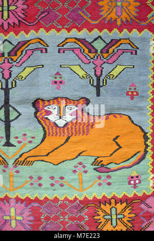 Lion stylisé sur tapis arménien ancien, tapis ou Kilim, Arménie Banque D'Images