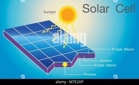 Cellules solaires dans un groupe intégré, toutes orientées dans un seul plan, constituer un panneau solaire photovoltaïque ou l'énergie solaire photovoltaïque module. Infographie vecteur. Illustration de Vecteur