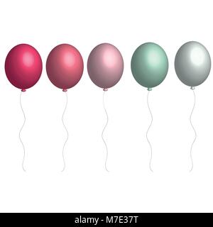 Vecteur 3D réaliste ballons d'hélium dans des couleurs douces pour un anniversaire, partie isolée de la carte Illustration de Vecteur