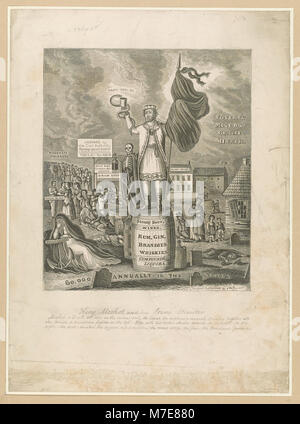 Une gravure de J.W. Barber intitulée « King Alcohol, and His First Minister ». Cette œuvre d'art dépeint avec humour l'alcool en tant que roi et son influence dans la société, reflétant le commentaire social de son époque. Banque D'Images