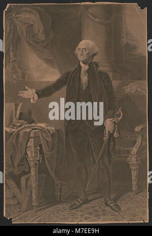 Portrait de 1797 du général George Washington, peint par Gilbert Stuart et gravé par James Heath, montrant l'emblématique ressemblance de Washington en tant que premier président des États-Unis. Banque D'Images