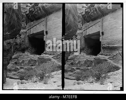 Une vue de Pétra à Wadi Musa, mettant en valeur le Siq inférieur et le Triclinium près de l'emblématique el-Khazneh, une partie de l'ancienne ville nabatéenne, connue pour son architecture taillée dans la roche et son importance historique. Banque D'Images