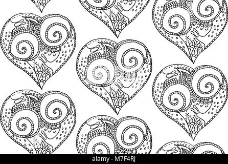 Vector illustration d'un dessin à la main de motifs coeur avec couple d'Escargots dans l'amour. Livre à colorier pour la Saint-Valentin Illustration de Vecteur