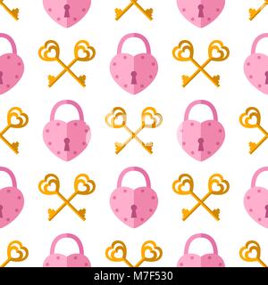 Motif du rose transparent vecteur, cadenas en forme de coeur avec deux clés. Arrière-plan pour la Saint-Valentin Illustration de Vecteur