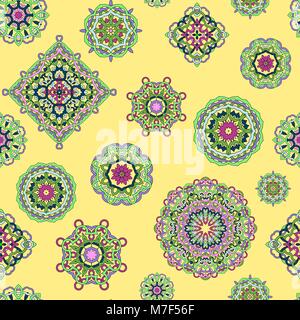 Modèle de vecteur seamless mandalas sur fond jaune Illustration de Vecteur