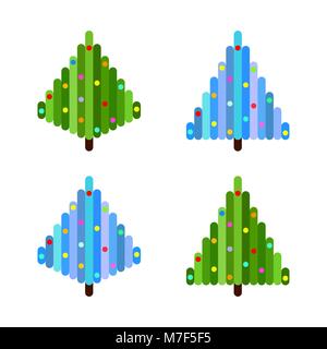 Vector set de 4 pixel art les arbres de Noël. Modèle plat Illustration de Vecteur